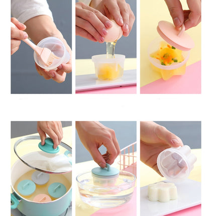 4 in 1 Poached Egg Mold Set Household Poached Egg Egg Cup Egg Steamer with Oil Brush(Pink)-garmade.com