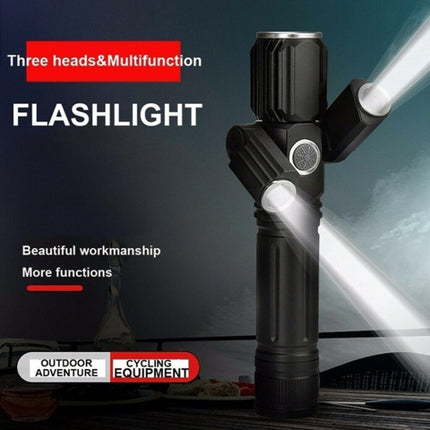 3 Lamp Holder Strong Light Flashlight Highlight Waterproof Hand-Held Outdoor Lighting Night Riding Flashlight-garmade.com