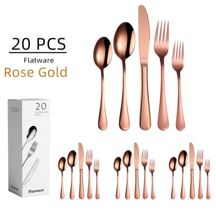 20 in 1 Stainless Steel Cutlery Steak Cutlery Set, Specification: Rose Gold-garmade.com