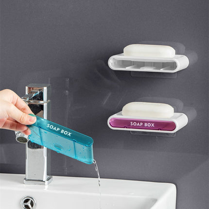 3 PCS Double-Layer Drain Soap Box Bathroom Without Perforation Wall-Mounted Creative Drain Rack(Transparent Pink)-garmade.com