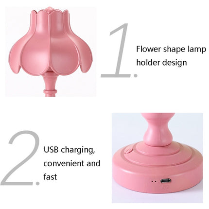 Retro Charging Table Lamp Bedroom Bed LED Eye Protection Light(LD04 Flower Hat White)-garmade.com