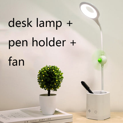 WS-8010 LED Fan Desk Lamp Bedside Desk USB Folding Desk Lamp, Colour: Pen Holder White Fan Blade-garmade.com