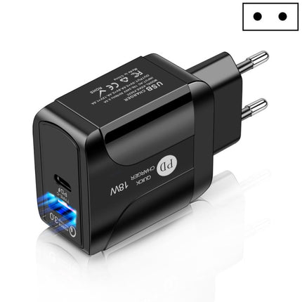 18W PD + QC 3.0 Fast Charge Travel Charger Power Adapter With LED Indication Function(EU Plug Black)-garmade.com