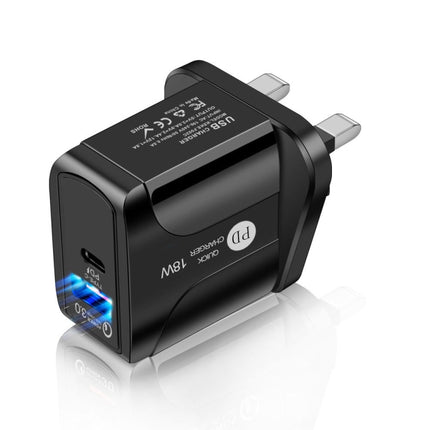 18W PD + QC 3.0 Fast Charge Travel Charger Power Adapter With LED Indication Function(UK Plug Black)-garmade.com