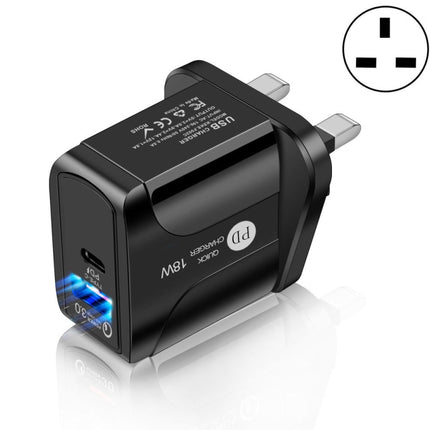18W PD + QC 3.0 Fast Charge Travel Charger Power Adapter With LED Indication Function(UK Plug Black)-garmade.com