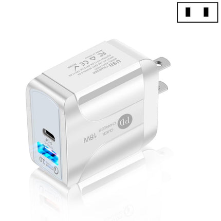 18W PD + QC 3.0 Fast Charge Travel Charger Power Adapter With LED Indication Function(US Plug White)-garmade.com