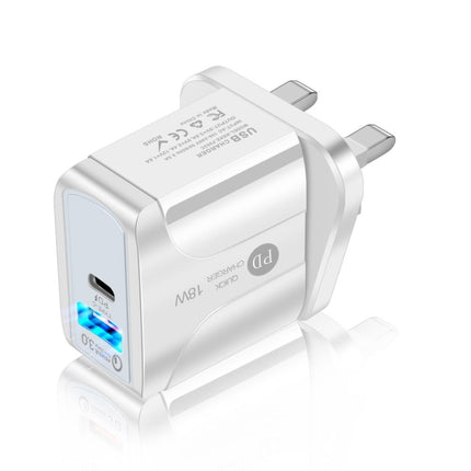 18W PD + QC 3.0 Fast Charge Travel Charger Power Adapter With LED Indication Function(UK Plug White)-garmade.com
