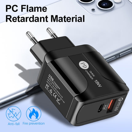 18W PD + QC 3.0 Fast Charge Travel Charger Power Adapter With LED Indication Function(US Plug Black)-garmade.com