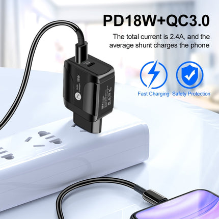 18W PD + QC 3.0 Fast Charge Travel Charger Power Adapter With LED Indication Function(EU Plug Black)-garmade.com