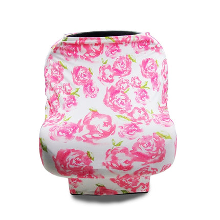 Multifunctional Enlarged Stroller Windshield Breastfeeding Towel Baby Seat Cover(Pink Peony)-garmade.com