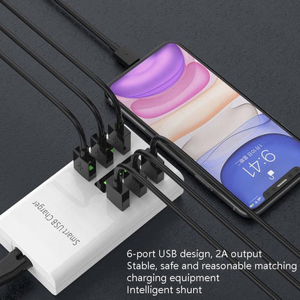 30W 2A Multi-Function 6-Port Charging Socket Universal Smart Phone And Tablet USB Charger(UK Plug)-garmade.com