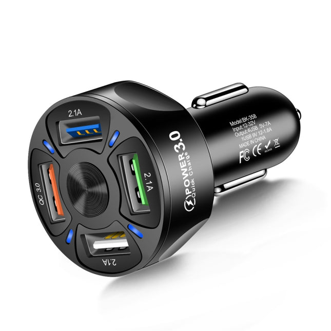 BK-358 3A QC3.0 4USB Car Charger One For Four Mobile Phone Car Charger(Black)-garmade.com