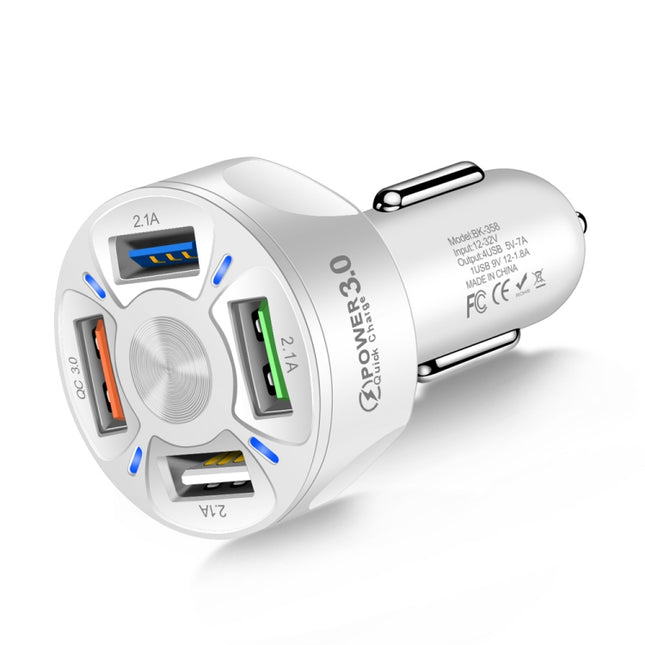 BK-358 3A QC3.0 4USB Car Charger One For Four Mobile Phone Car Charger(White)-garmade.com
