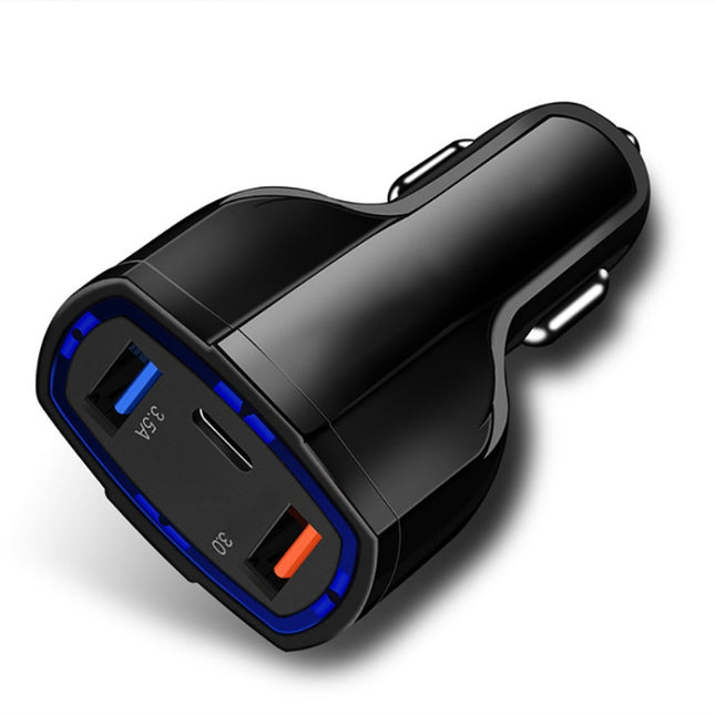 2 PCS QC3.0 Fast Charge Car Charger 3.5A Dual USB With Type-C Interface Output Car Charger(Black)-garmade.com