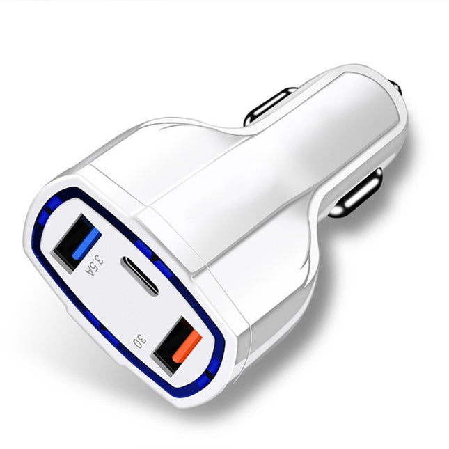 2 PCS QC3.0 Fast Charge Car Charger 3.5A Dual USB With Type-C Interface Output Car Charger(White)-garmade.com
