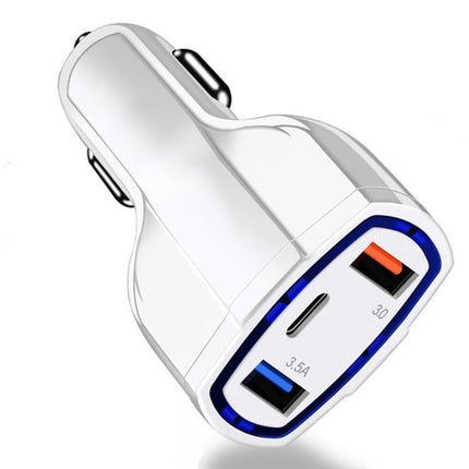 2 PCS QC3.0 Fast Charge Car Charger 3.5A Dual USB With Type-C Interface Output Car Charger(White)-garmade.com