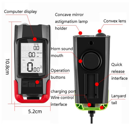 3 In 1 Wireless Bicycle Code Meter Lamp Strong Light Front Light, Colour: Red-garmade.com