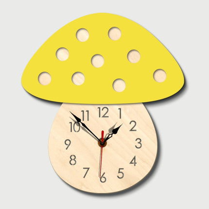 Kindergarten Cartoon Mute Wall Clock Creative Children Colorful Mushroom Decorative Clock(Yellow)-garmade.com