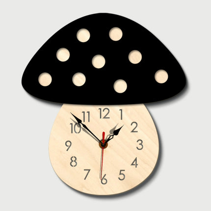 Kindergarten Cartoon Mute Wall Clock Creative Children Colorful Mushroom Decorative Clock(Black)-garmade.com