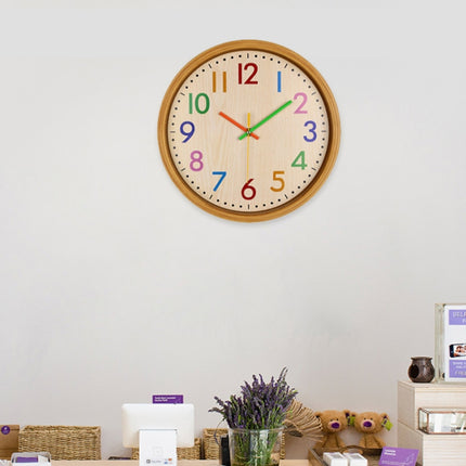 12 Inch Living Room Creative Color Wood Grain Wall Clock Quartz Clock Classroom Children Personality Wall Clock-garmade.com