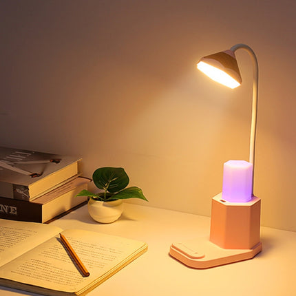 QB-1 Multifunctional Pencil Table Lamp USB Eye Protection Learning Bedside Reading Table Lamp(Pink)-garmade.com