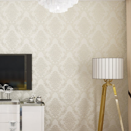 Bedroom Living Room Classic Damascus 3D Precision Pressed Non-Woven Fabric Self-Adhesive Wallpaper, Specification: 0.53 x 3 Meters(JA201 Beige)-garmade.com