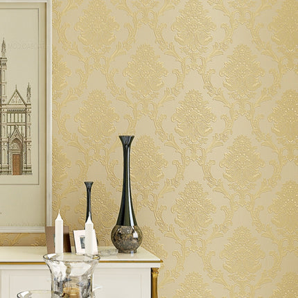 Bedroom Living Room Classic Damascus 3D Precision Pressed Non-Woven Fabric Self-Adhesive Wallpaper, Specification: 0.53 x 3 Meters(JA205 Yellow)-garmade.com