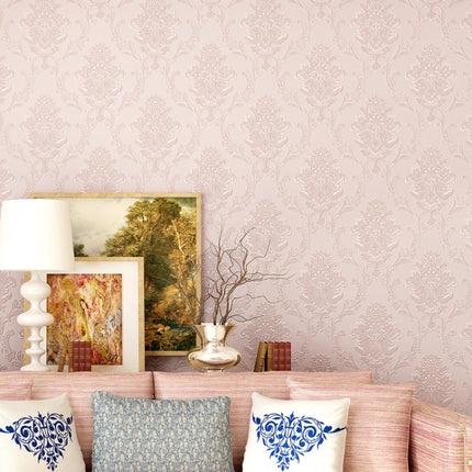 Bedroom Living Room Classic Damascus 3D Precision Pressed Non-Woven Fabric Self-Adhesive Wallpaper, Specification: 0.53 x 3 Meters(JA206 Pink)-garmade.com