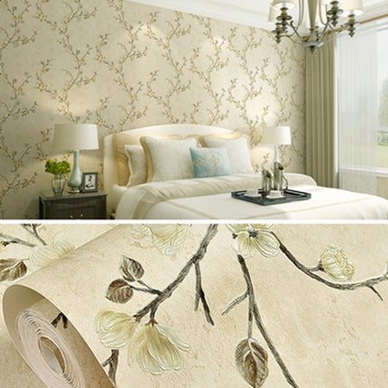 0.53x3m Retro 3D Stereo Plum Blossom Wallpaper Bedroom Living Room TV Background Wall Self-Adhesive Wallpaper(8804-1 Light Yellow A Version)-garmade.com