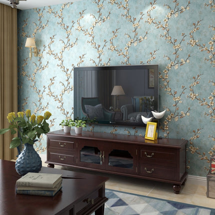 0.53x3m Retro 3D Stereo Plum Blossom Wallpaper Bedroom Living Room TV Background Wall Self-Adhesive Wallpaper(8804-3 Light Blue A Version)-garmade.com