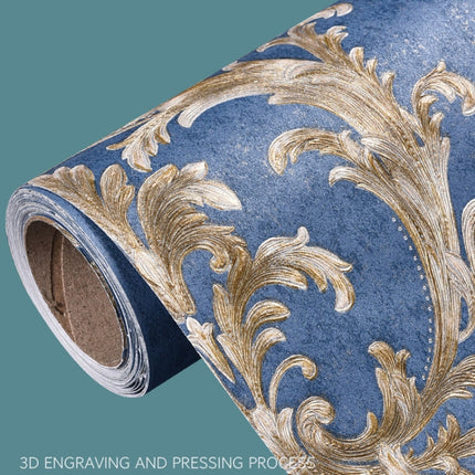 Damascus Self-Adhesive Embossed Wallpaper Thick 3D Non-Woven Fabric Fine Embossed Bedroom Wallpaper, Specification: 0.53 x 3 Meters(1685 Dark Blue)-garmade.com