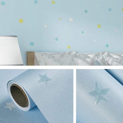 0.53 x 3m 3D Stars Moon Self-Adhesive Wallpaper Mediterranean Children Wall Sticker(1506 Light Blue)-garmade.com