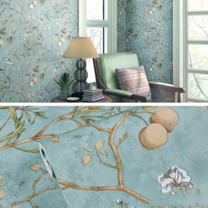 0.53x5m 3D StereoRetro Self-Adhesive Non-Woven Wallpaper Pastoral Flower Bedroom Living Room TV Background Wall Sticker(1218 Light Cyan)-garmade.com