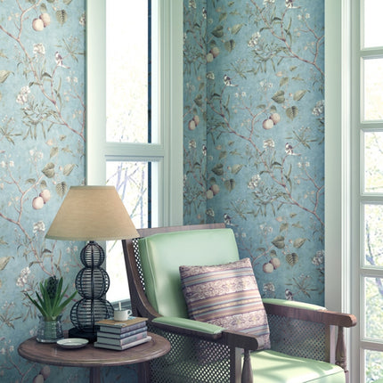 0.53x5m 3D StereoRetro Self-Adhesive Non-Woven Wallpaper Pastoral Flower Bedroom Living Room TV Background Wall Sticker(1218 Light Cyan)-garmade.com