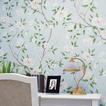 0.53x5m 3D StereoRetro Self-Adhesive Non-Woven Wallpaper Pastoral Flower Bedroom Living Room TV Background Wall Sticker(K2-A8 Light Blue)-garmade.com