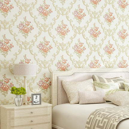 0.53 x 3m 3D Pastoral Style Wallpaper Bedroom Living Room Non-Woven Fabric Self-Adhesive Wall Sticker(203072 Beige)-garmade.com
