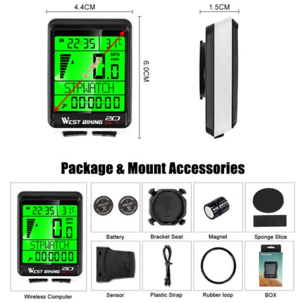WEST BIKING Mountain Bike Wireless Code Meter Large-Screen Multifunctional Waterproof Speedometer-garmade.com