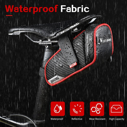 WEST BIKING Bicycle Waterproof Tail Bag Mountain Bike Riding Equipment Saddle Bag Small (Black Red)-garmade.com