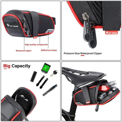 WEST BIKING Bicycle Waterproof Tail Bag Mountain Bike Riding Equipment Saddle Bag Large (Black Red)-garmade.com