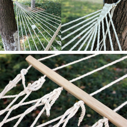 Outdoor Mesh Hammock Cotton Thread Solid Wood Stick Hammock Indoor Swing, Size: 200x80cm-garmade.com