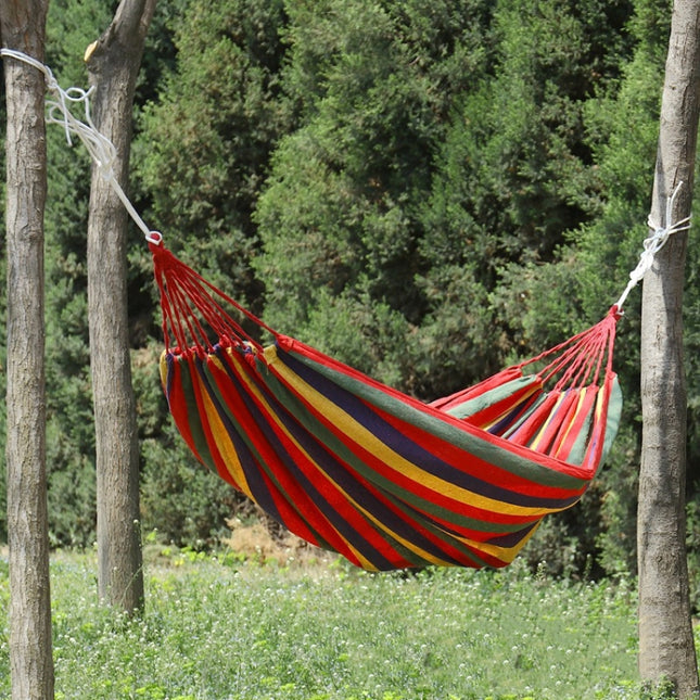 Thick Canvas Hammock Field Rollover Prevention Outdoor Hammock Swing 260x100 No Stick (Red Stripes)-garmade.com
