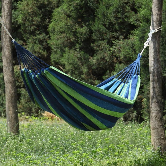 Thick Canvas Hammock Field Rollover Prevention Outdoor Hammock Swing 260x100 No Stick (Blue Stripes)-garmade.com