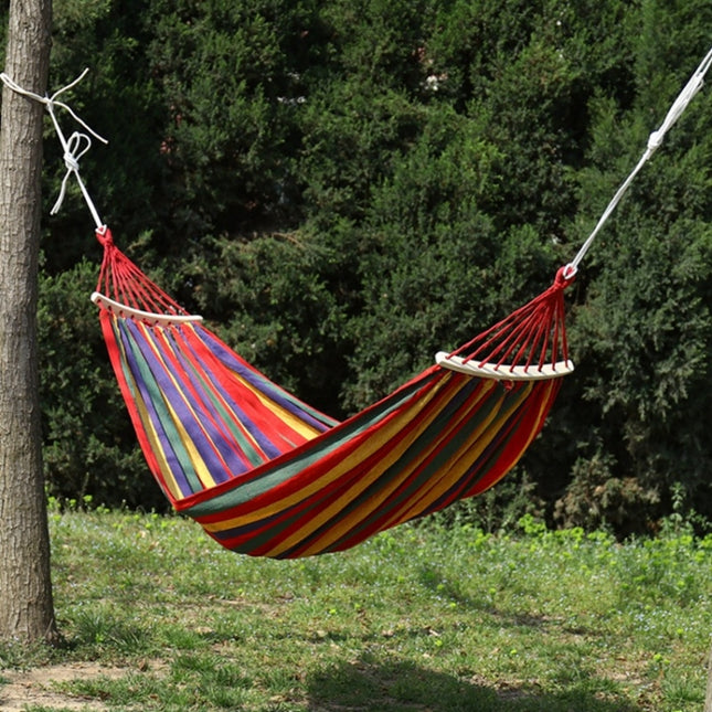 Thick Canvas Hammock Field Rollover Prevention Outdoor Hammock Swing 260x80 With Stick (Red Stripe)-garmade.com