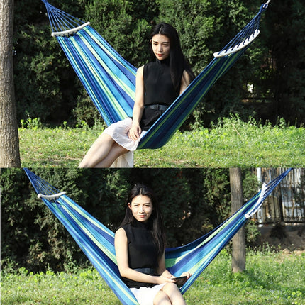 Thick Canvas Hammock Field Rollover Prevention Outdoor Hammock Swing 260x80 With Stick (Blue Stripes)-garmade.com