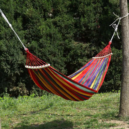 Thick Canvas Hammock Field Rollover Prevention Outdoor Hammock Swing 260x100 With Stick (Red Stripes)-garmade.com