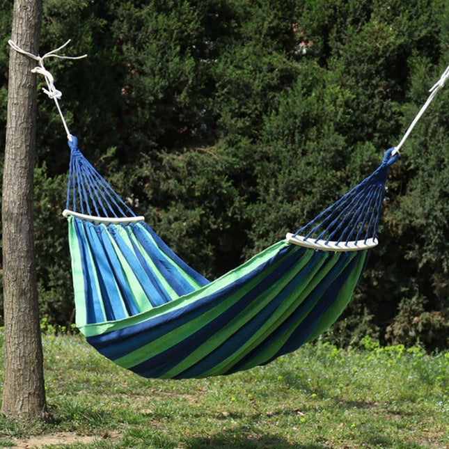 Thick Canvas Hammock Field Rollover Prevention Outdoor Hammock Swing 260x100 With Stick (Blue Stripes)-garmade.com