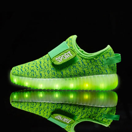 Led Light Luminous Shoes Flying Woven Sports And Leisure Shoes For Children, Size: 25(Green)-garmade.com