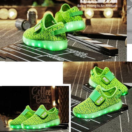 Led Light Luminous Shoes Flying Woven Sports And Leisure Shoes For Children, Size: 25(Green)-garmade.com