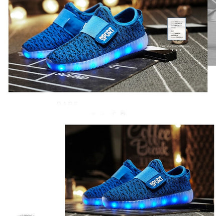 Led Light Luminous Shoes Flying Woven Sports And Leisure Shoes For Children, Size: 30(Blue)-garmade.com