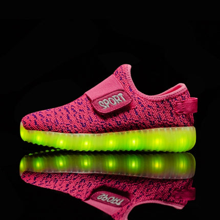 Led Light Luminous Shoes Flying Woven Sports And Leisure Shoes For Children, Size: 30(Pink)-garmade.com